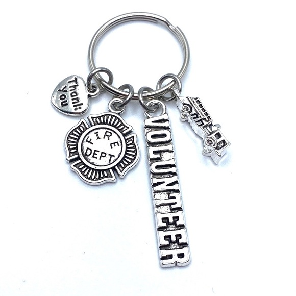 Volunteer Fireman Keychain Fire Fighter Charms - Picture 3 of 4